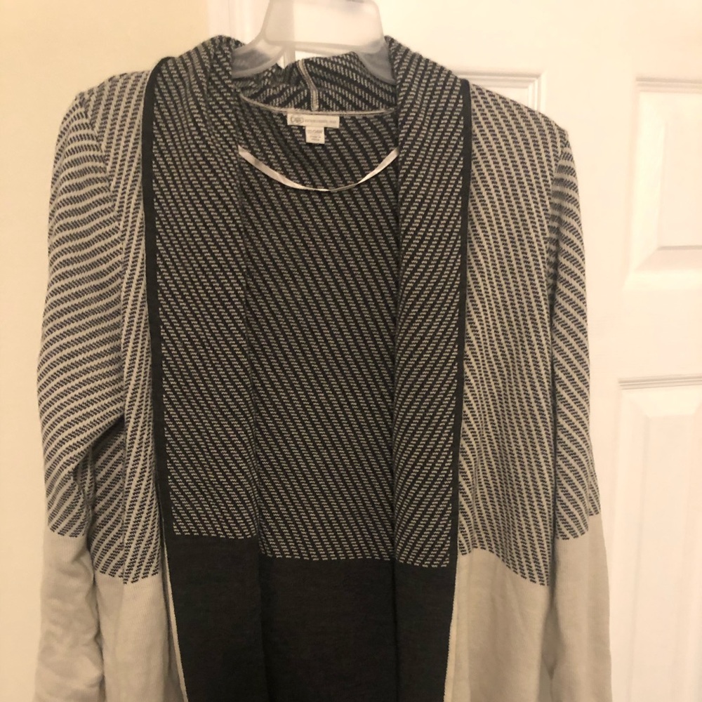 Long grey and tan plus size sweater
